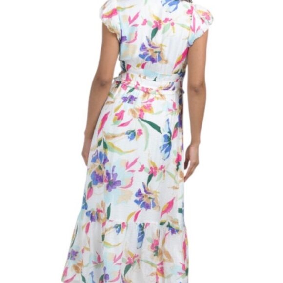 NWT London Times White Maxi Dress w/Pops of Fun Colors Size 12 - Picture 3 of 7